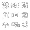 Bitcoin cryptocurrency linear icons set