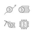 Bitcoin cryptocurrency linear icons set