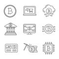 Bitcoin cryptocurrency linear icons set