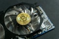 Bitcoin coin on GPU, Cryptocurrency Mining Using Graphic Cards Royalty Free Stock Photo