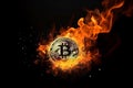 Bitcoin cryptocurrency money burning in fire with flames. AI generated. Royalty Free Stock Photo