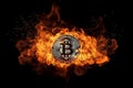 Bitcoin cryptocurrency money burning in fire with flames. AI generated. Royalty Free Stock Photo