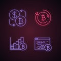 Bitcoin cryptocurrency neon light icons set Royalty Free Stock Photo