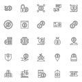 Bitcoin cryptocurrency outline icons set