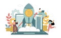 Bitcoin cryptocurrency. Rising prices for cryptocurrency. Cryptocurrency in a rocket skyrockets.