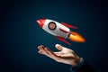 Bitcoin cryptocurrency rocket growth concept