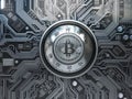 Bitcoin cryptocurrency security and mining concept. Safe lock w