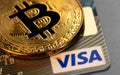 Bitcoin cryptocurrency with Visa plastic electronic card