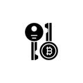 Bitcoin cryptographic keys black icon concept. Bitcoin cryptographic keys flat vector symbol, sign, illustration.