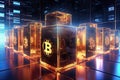 Bitcoin Cube of blockchain blocks Royalty Free Stock Photo