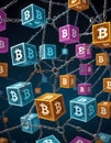 Bitcoin Cubes in Chain Suspension AI Generative