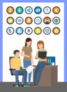 Bitcoin Currencies Icons Set and Workers Vector