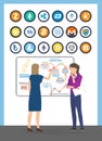 Bitcoin Currencies and Presentation Woman Vector