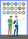 Bitcoin Currencies Set and Working People Vector