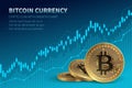 Bitcoin currency. Crypto coin with growth chart. International stock exchange. Network bitcoin marketing vector banner