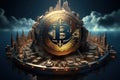 Bitcoin Currency in Futuristic Abstract Setting - Cryptocurrency Finance Concept Royalty Free Stock Photo