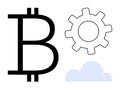 Bitcoin currency with gear and cloud elements symbolizing blockchain technology and digital innovation Royalty Free Stock Photo