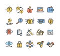 Bitcoin Currency Signs Color Thin Line Icon Set. Vector