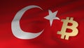 Bitcoin Currency Symbol on Flag of Turkey Royalty Free Stock Photo