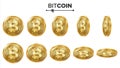 Bitcoin 3D Gold Coins Vector Set. Realistic. Flip Different Angles. Digital Currency Money. Cryptography Finance Coin Royalty Free Stock Photo