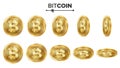 Bitcoin 3D Gold Coins Vector Set. Realistic. Flip Different Angles. Digital Currency Money. Investment Concept Royalty Free Stock Photo