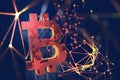Bitcoin. Blockchain 3D illustration. Futuristic concept of mining cryptocurrency