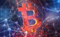 Bitcoin. Futuristic concept of mining cryptocurrency