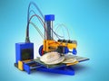 Bitcoin 3d printer on blue background Royalty Free Stock Photo