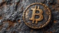 bitcoin Dark tone finance wallpaper. old golden grunge money coin background Royalty Free Stock Photo