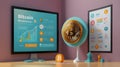 Bitcoin Data Presented on Computer and Poster Royalty Free Stock Photo