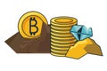 Bitcoin and diamonds mining Royalty Free Stock Photo