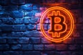 Bitcoin digital crypto currency glowing neon symbol