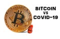 Bitcoin digital cryptocurrency coin virtual currency banish fight coronavirus covid-19 disease pandemic epidemic illness crisis