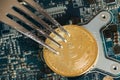 Bitcoin Digital Cryptocurrency Hard Fork Change Concept. Virtual