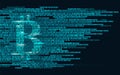 Bitcoin digital cryptocurrency sign binary code number. Big data information mining technology. Blue glowing abstract Royalty Free Stock Photo