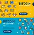 Bitcoin Digital Currency Banner Horizontal Set. Vector