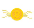 Bitcoin digital currency icon with circuit board elements. Vector illustration in flat style Royalty Free Stock Photo