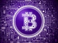 Bitcoin digital currency symbol vector violet background
