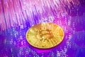 Bitcoin digital currency or Virtual money on fiber optic,Block chain technology composition Royalty Free Stock Photo