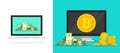Bitcoin Digital Money On Computer Screen Icon Flat Vector Or Web Crypto Currency Electronic Cash Online Internet Earnings Graphic