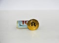 Bitcoin and dollar coin on white background Royalty Free Stock Photo