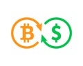 Bitcoin and dollar sign as exchange, trade and transaction concept