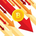 Bitcoin down trend - creative vector concept illustration in flat style. Digital cryptocurrency business concept banner.