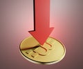 Bitcoin drops as crypto meltdown continues with red arrow Royalty Free Stock Photo