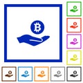 Bitcoin earnings flat framed icons Royalty Free Stock Photo