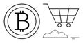 Bitcoin eCommerce Concept with Shopping Cart and Cloud Elements in Minimalist Design Royalty Free Stock Photo