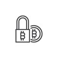 Bitcoin electronic security lock outline icon