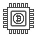 Bitcoin emblem on circuit microchip line icon, cryptocurrency concept, BTC processor vector sign on white background Royalty Free Stock Photo