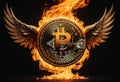 Bitcoin emblem on fire. Generative AI