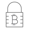 Bitcoin encryption thin line icon, money finance